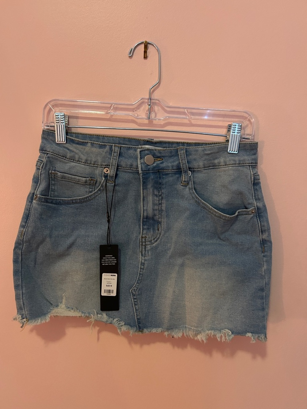 Fashion Nova Light Blue Denim Frayed Mini Skirt